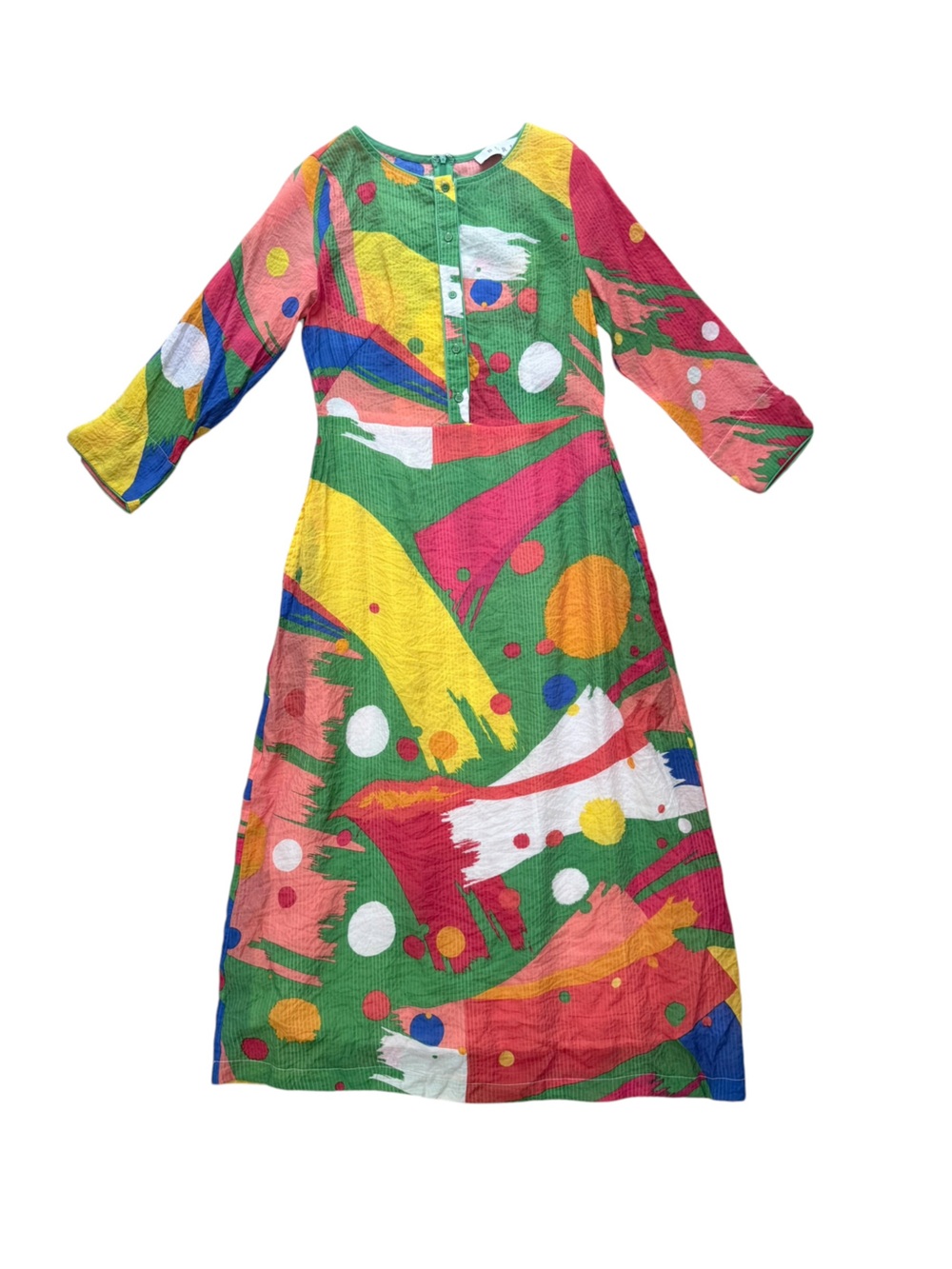 BURU Abstract Print Paint Strokes Midi Dress Colorful Statement size Medium